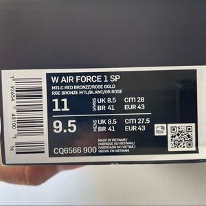 Nike Air Force 1 SP Mens Size 9.5 CQ6566 900 ROSE Metallic Gold Wmns SZ 11